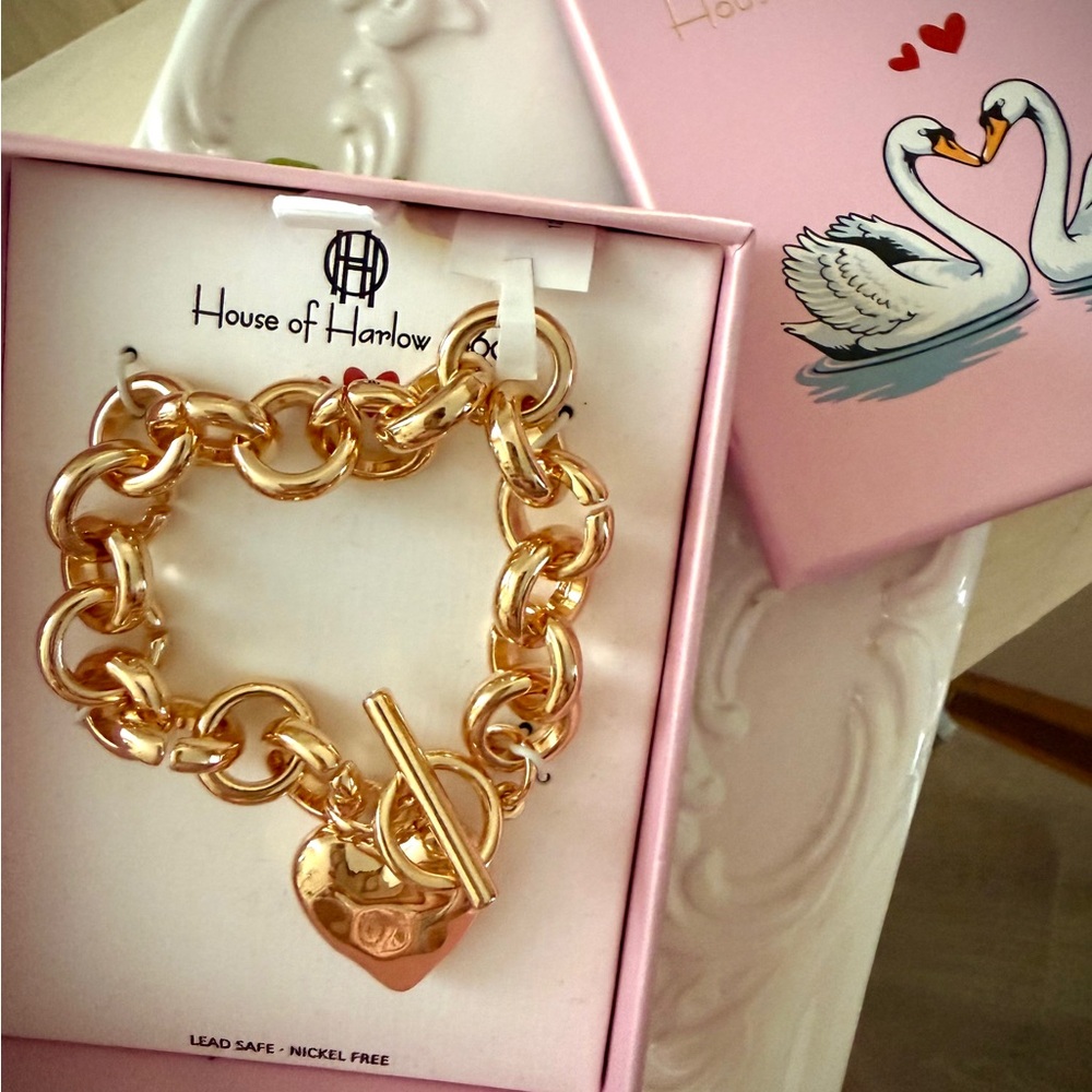 House of Harlow 1960 Gold Chain Bracelet with Heart Charm
